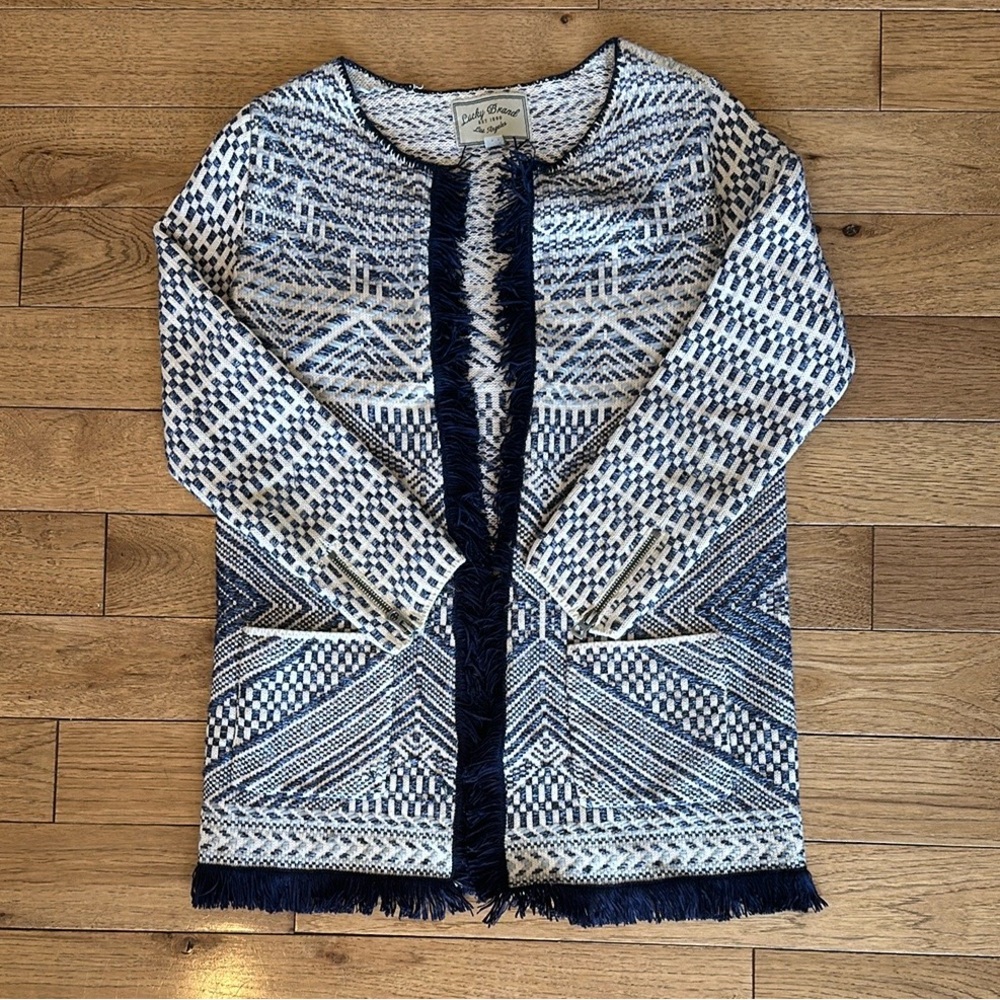 Lucky Brand Woven Fringe Sweater Jacket S